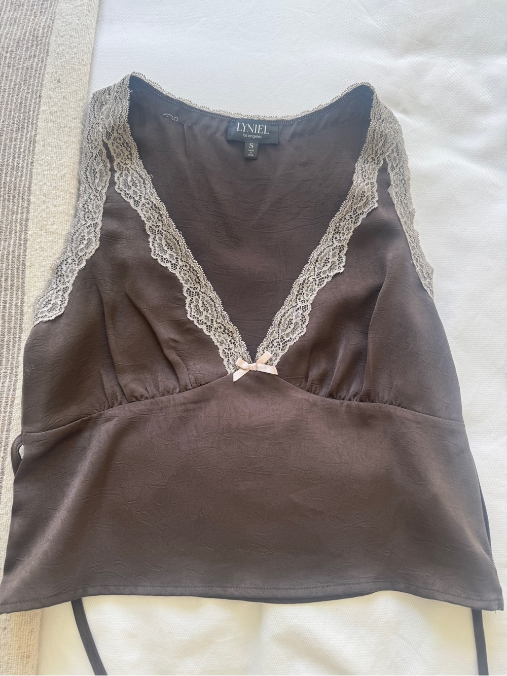 Brown Lace-Trim Satin Cami
